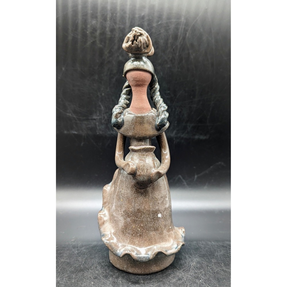 Hand Painted Molded Art Pottery No Face Figurine Brown 9.75" Woman Pot